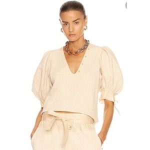 Ulla Johnson Oatmeal Bess Mixed Media Puff Sleeve Pullover Size S